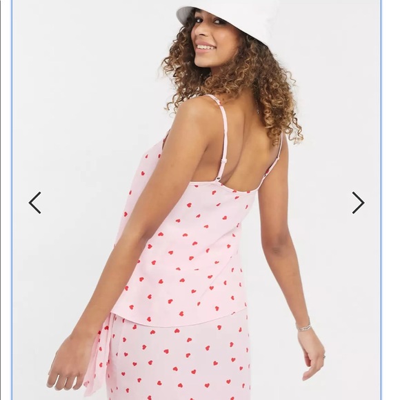 ASOS Style Cheat Satin Cami Top in Pink and Red Heart Print - Picture 2 of 4